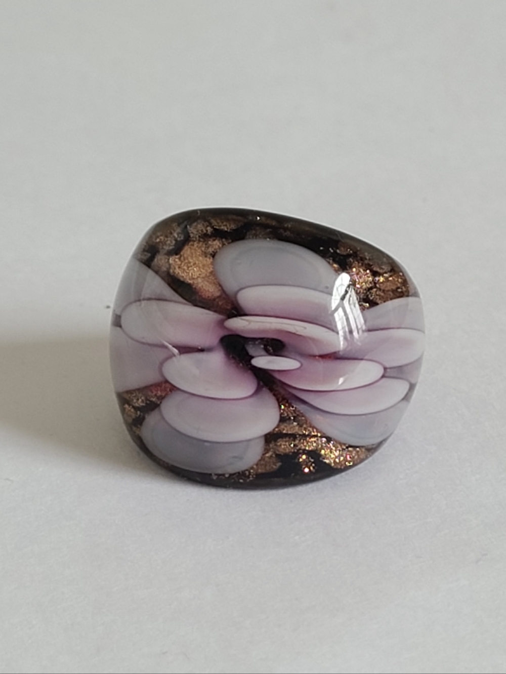 Vintage Murano Glass Purple Flower Floral Chunky Large Statement  Ring